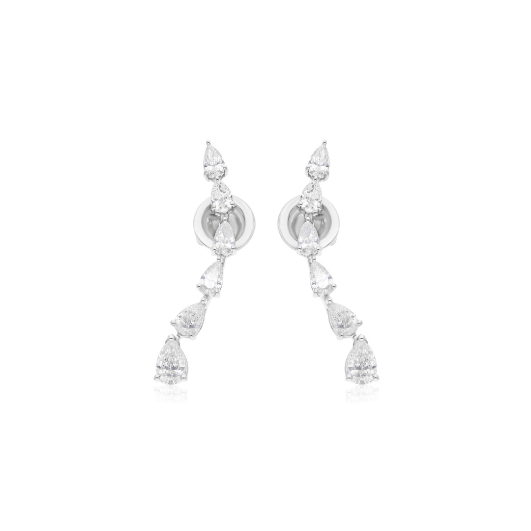 Pear Cut 1.47Ct Natural Diamond Ear Cuff Drop Earrings In Solid Gold