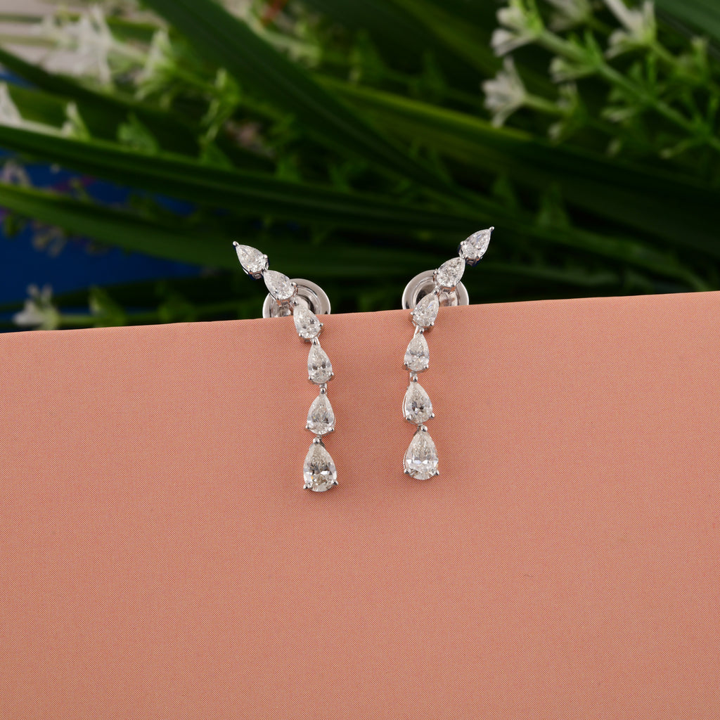 Pear Cut 1.47Ct Natural Diamond Ear Cuff Drop Earrings In Solid Gold