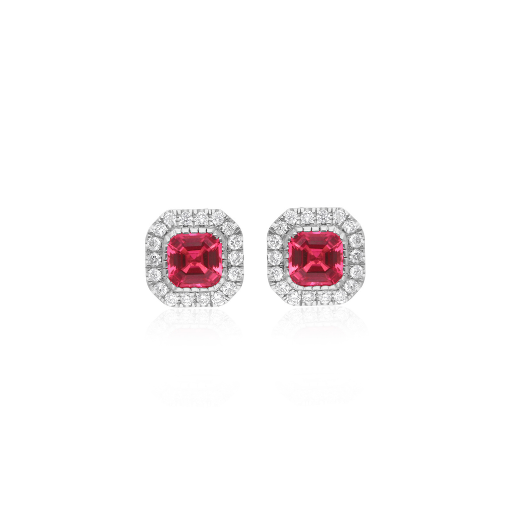 3.74Tcw Minimalist Pink Tourmaline Diamond Stud Earrings In Solid Gold