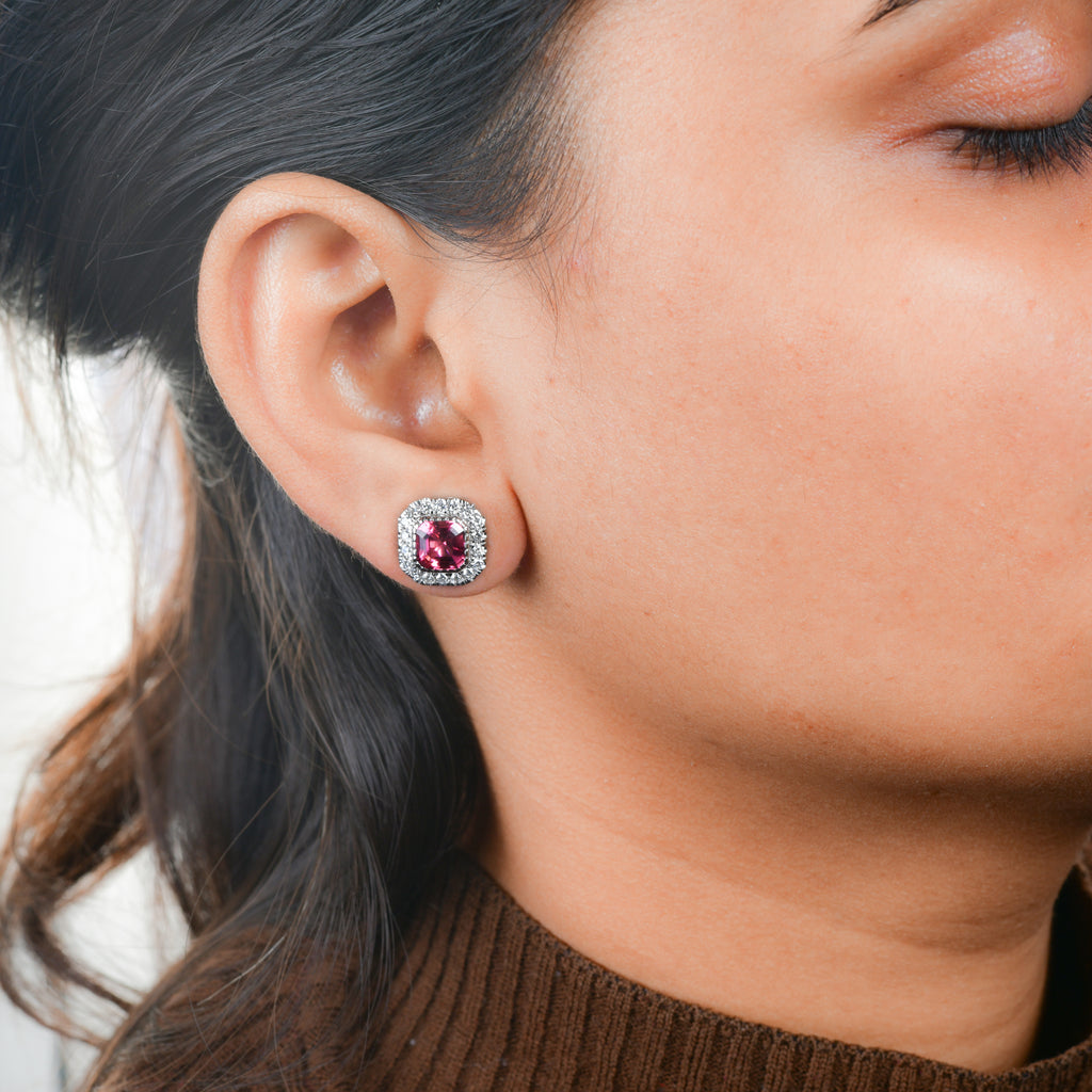 3.74Tcw Minimalist Pink Tourmaline Diamond Stud Earrings In Solid Gold