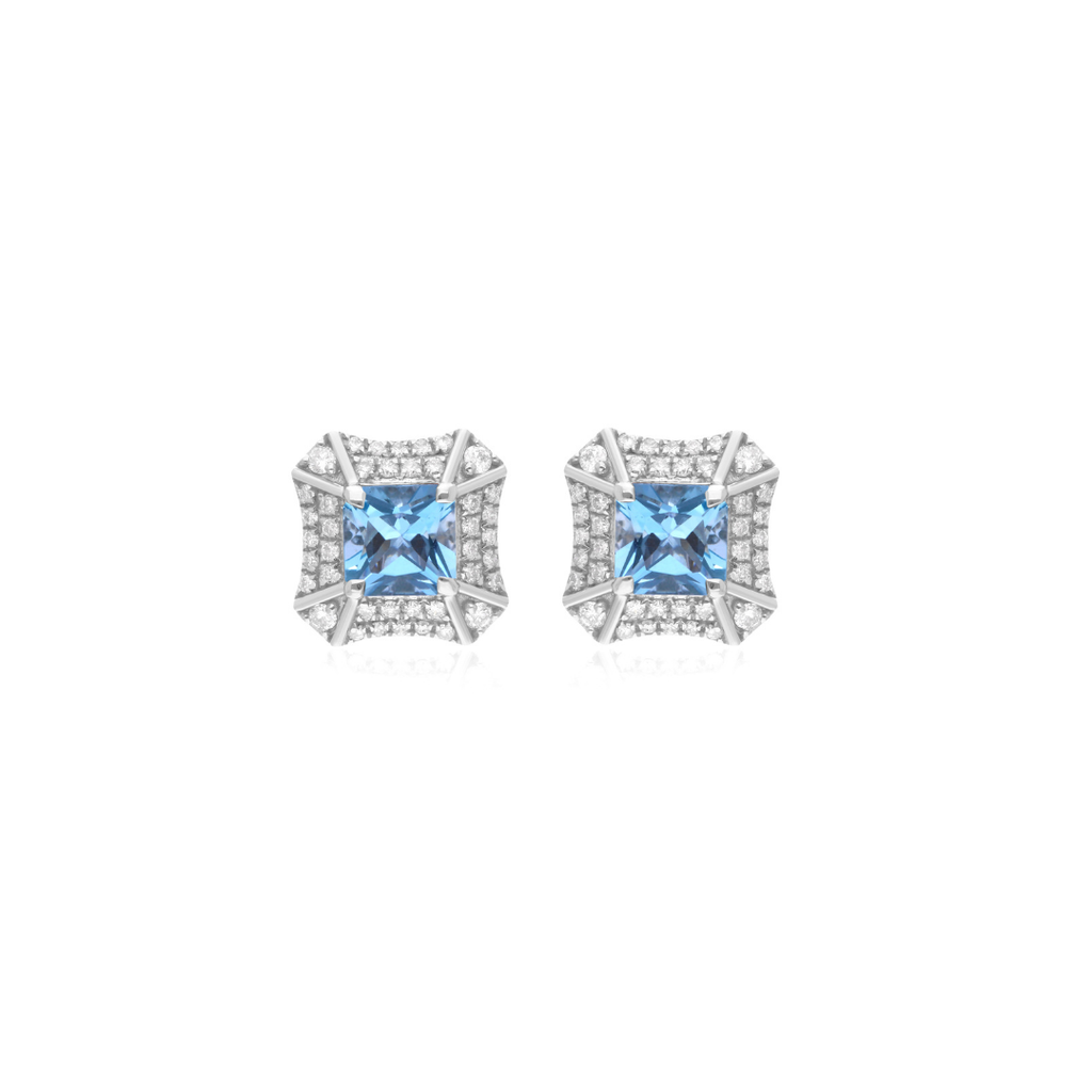 Minimalist 3.58Tcw Aquamarine Diamond Stud Earrings In Fine Gold