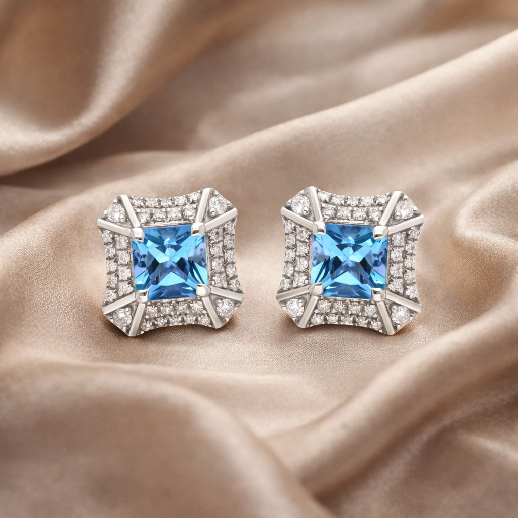 Minimalist 3.58 tcw Aquamarine Diamond Stud Earrings in Fine Gold