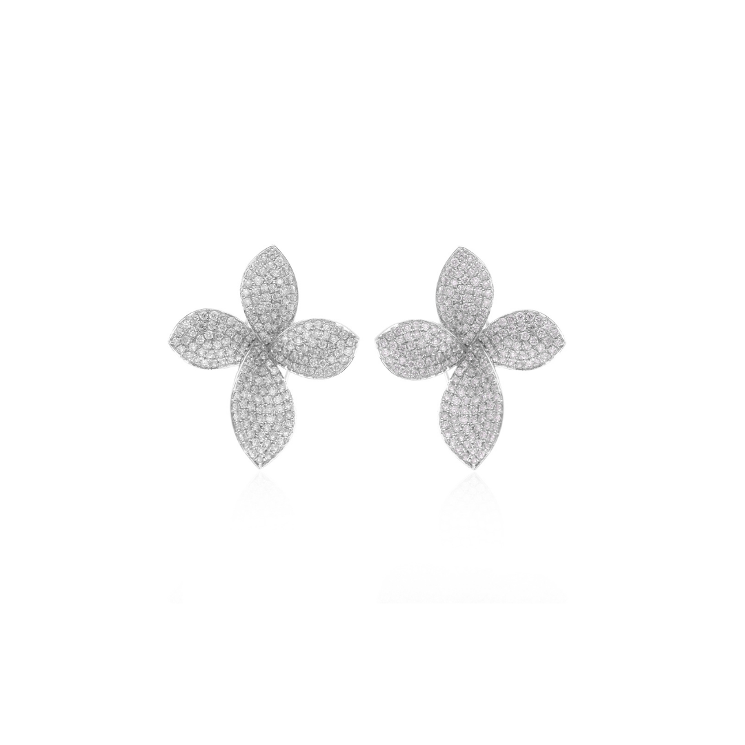 Petals 2.55Ct Natural Diamond Stud Bridal Earrings In Solid Gold