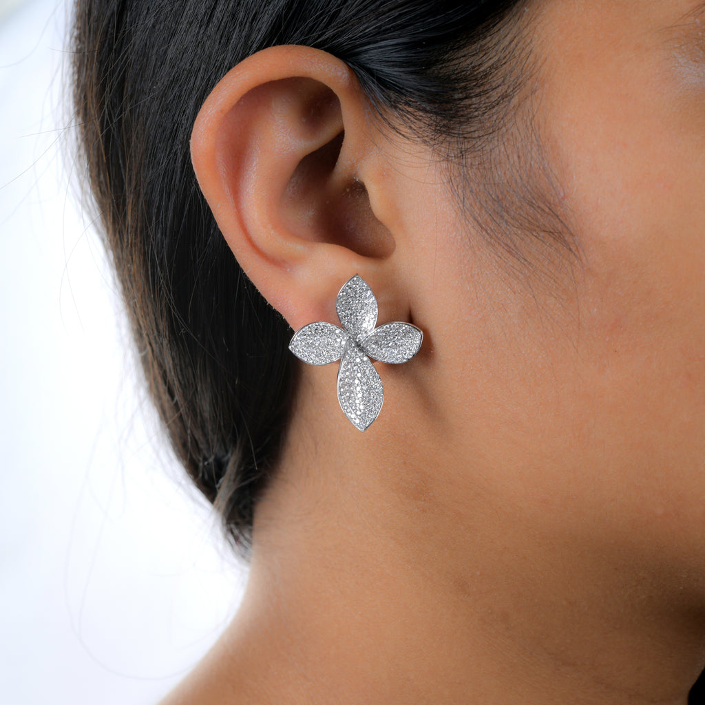 Petals 2.55Ct Natural Diamond Stud Bridal Earrings In Solid Gold