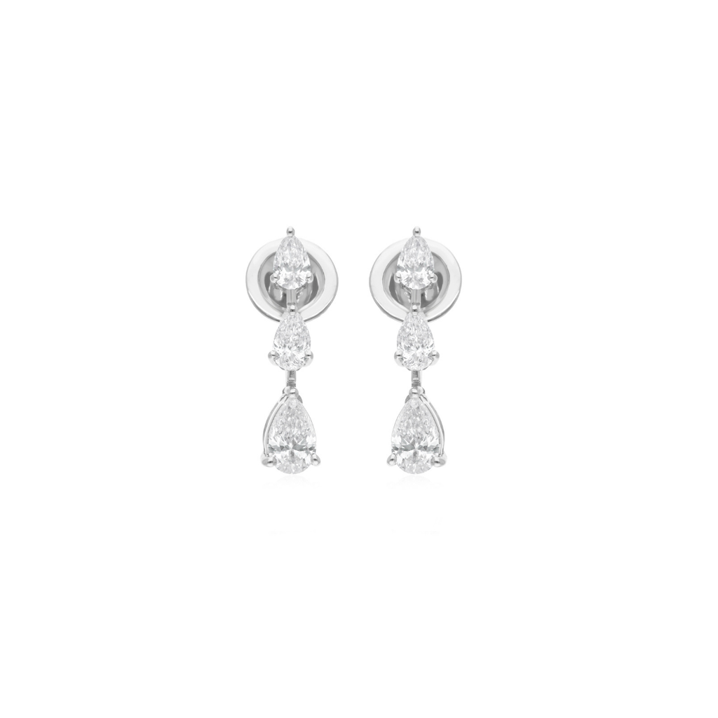 Genuine 1.61Ct Pear Cut Diamond Drop Earrings In Solid Gold