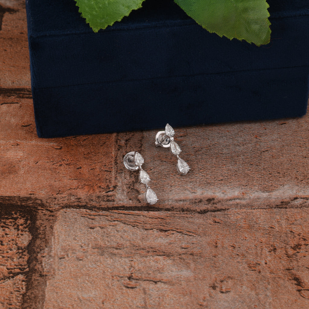 Genuine 1.61Ct Pear Cut Diamond Drop Earrings In Solid Gold