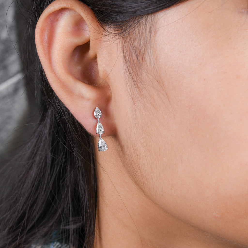 Genuine 1.61Ct Pear Cut Diamond Drop Earrings In Solid Gold