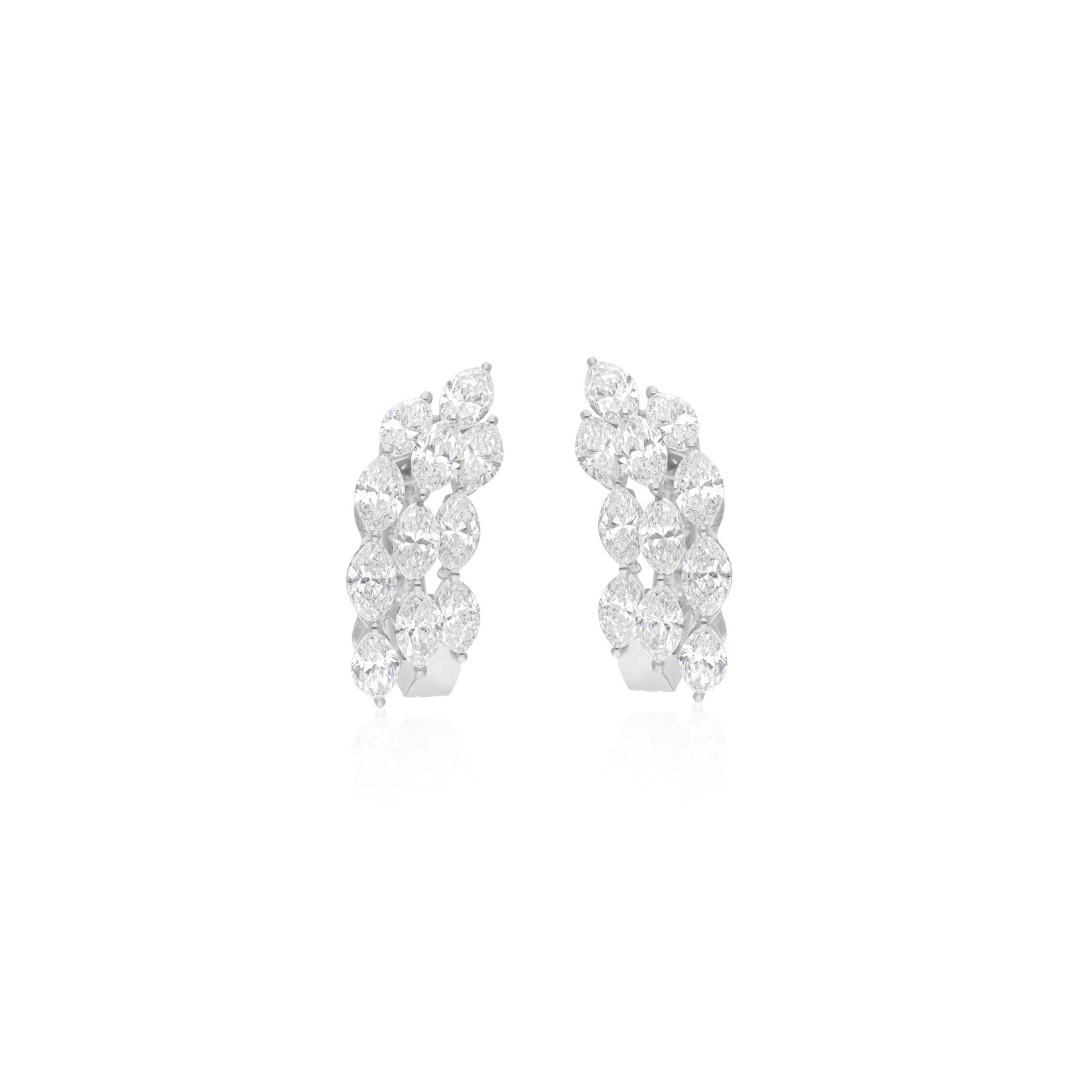 Marquise Cut 4.33Ct Diamond Huggies Hoop Earrings In Solid Gold