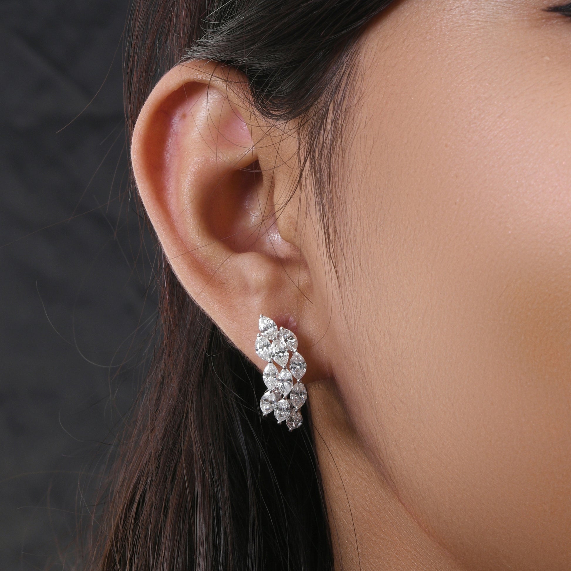 Marquise Cut 4.33Ct Diamond Huggies Hoop Earrings In Solid Gold