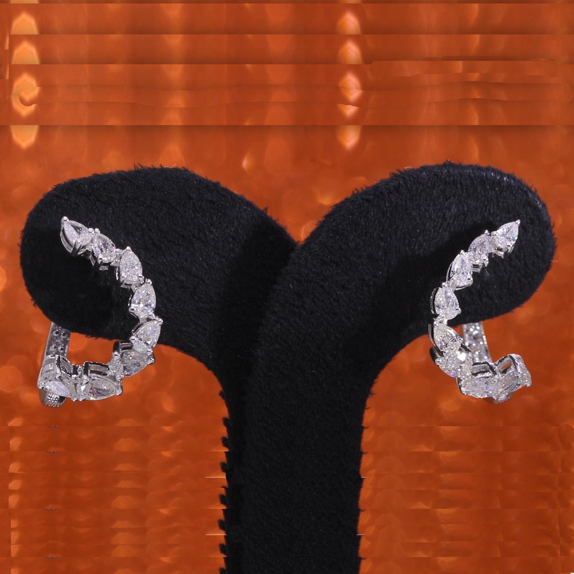 Pear Cut Natural Diamond Huggie Hoop Earrings in Solid Gold