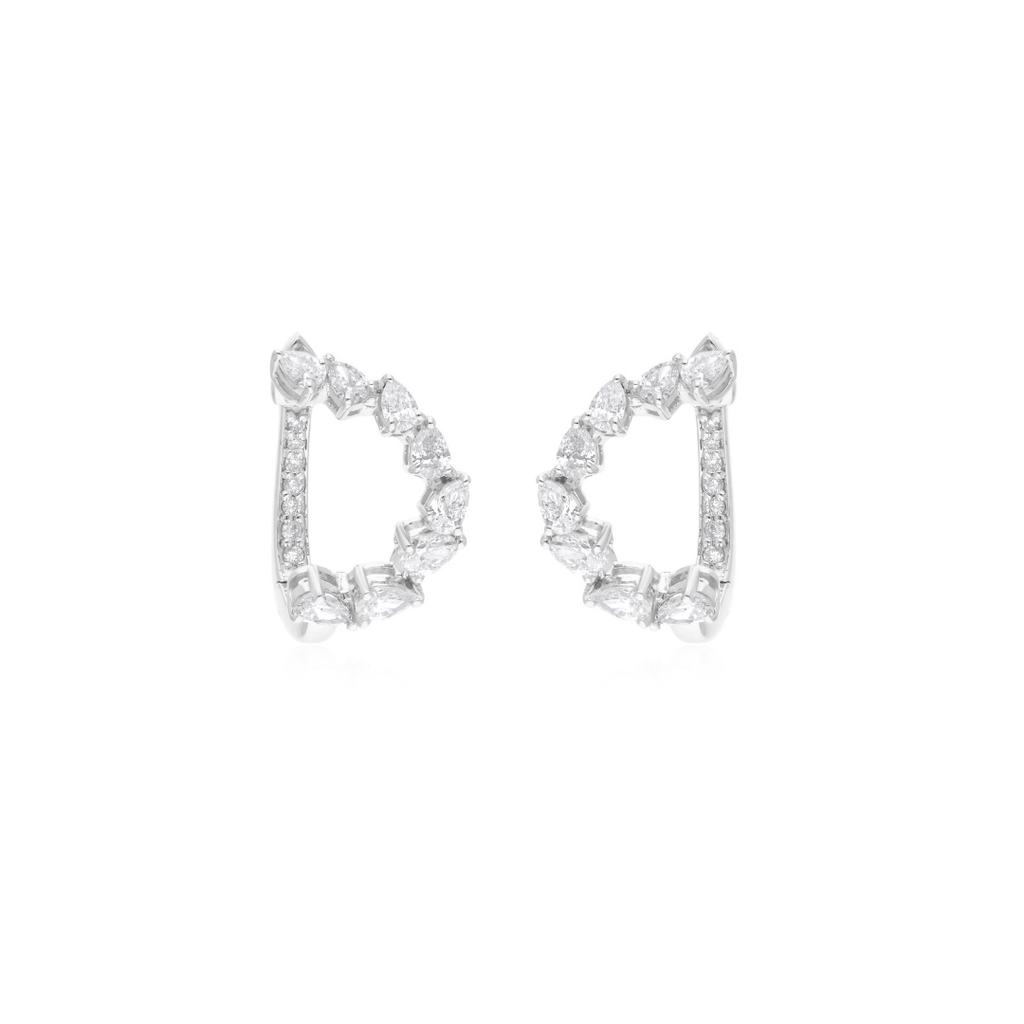 Pear Cut 1.25Ct Natural Diamond Huggies Hoop Earrings In Solid Gold