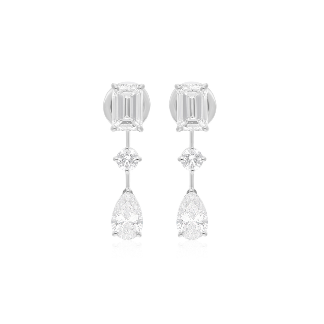 Minimalist 4.46Ct Fancy Cut Natural Diamond Drop Earrings In Solid Gold