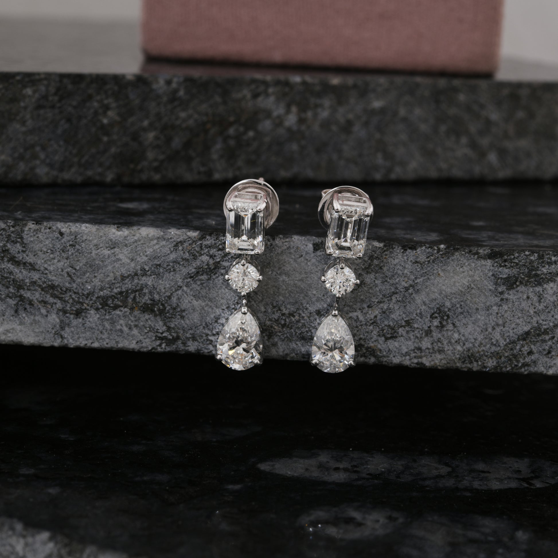 Minimalist 4.46Ct Fancy Cut Natural Diamond Drop Earrings In Solid Gold