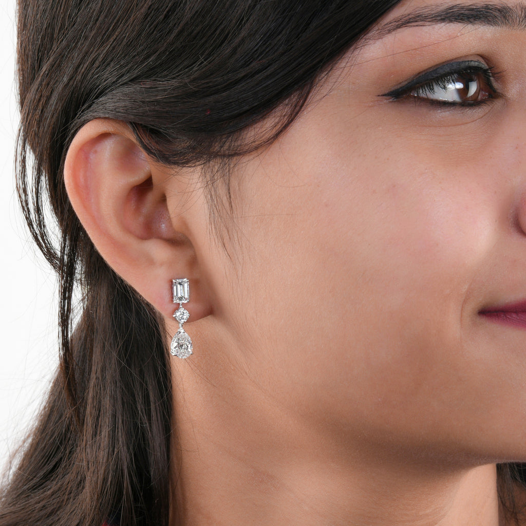 Minimalist 4.46Ct Fancy Cut Natural Diamond Drop Earrings In Solid Gold