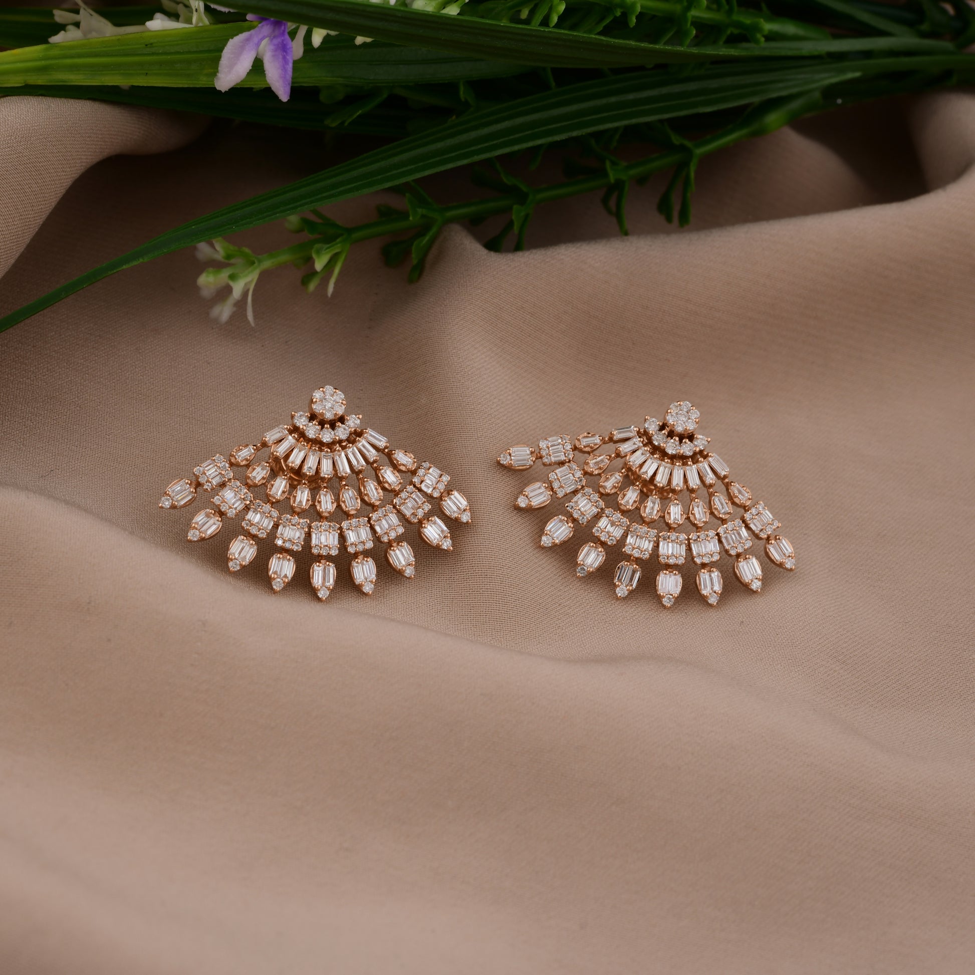 2.25Ct Baguette Cut Natural Diamond Wedding Stud Earrings In Solid Gold