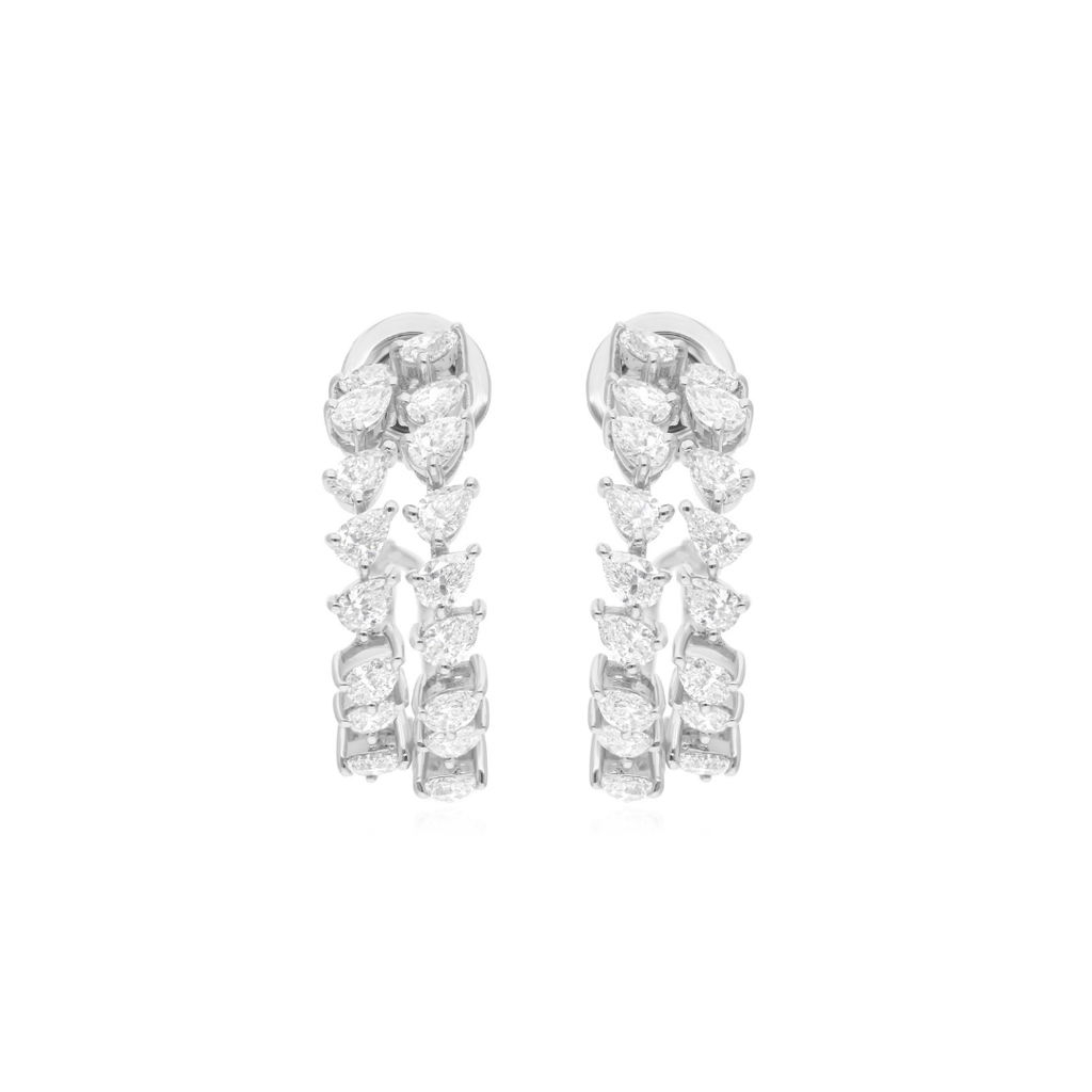 Pear Cut Diamond Hoop Earrings in Fine Gold