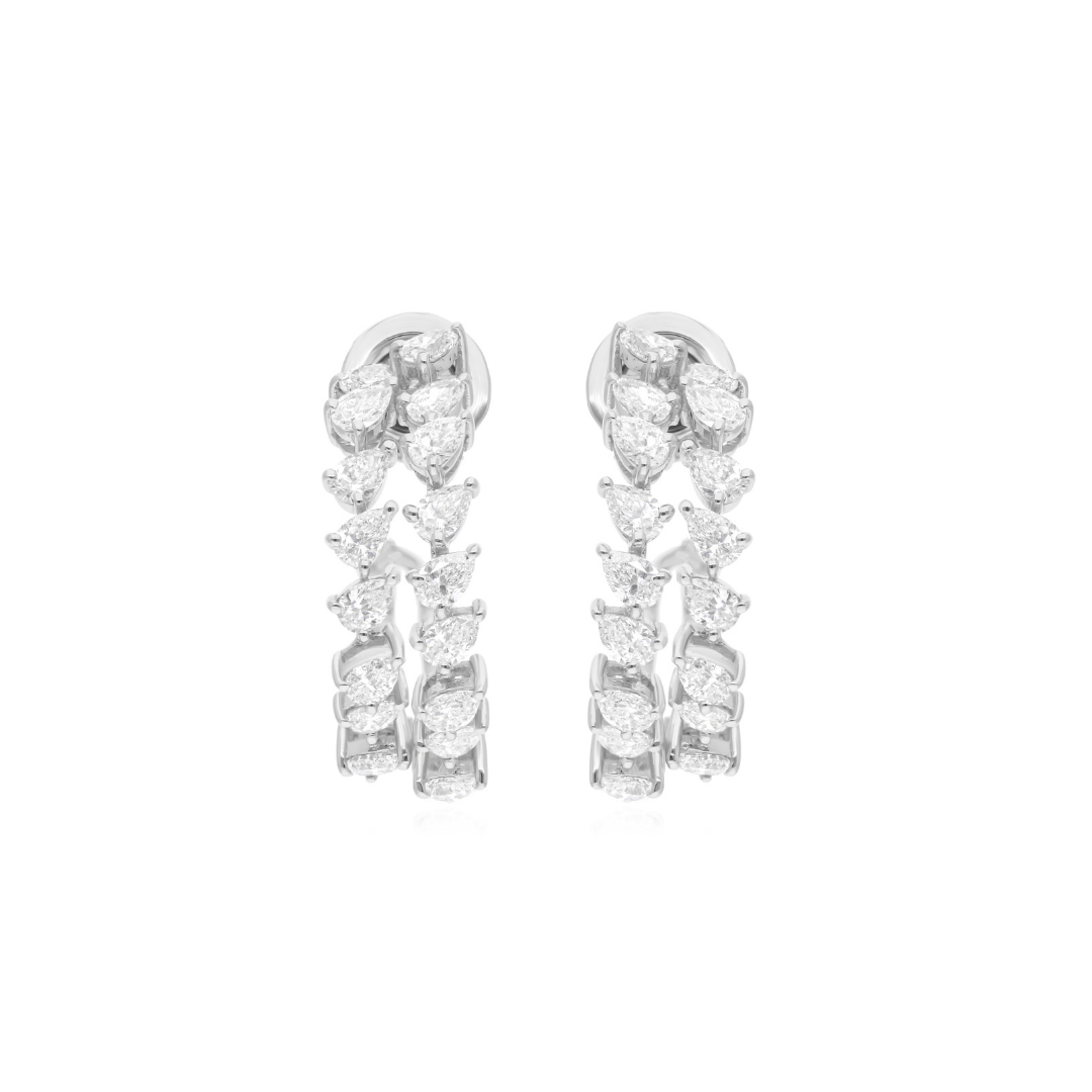 Pear Cut 2.61Ct Diamond C-Hoop Anniversary Earrings In Fine Gold