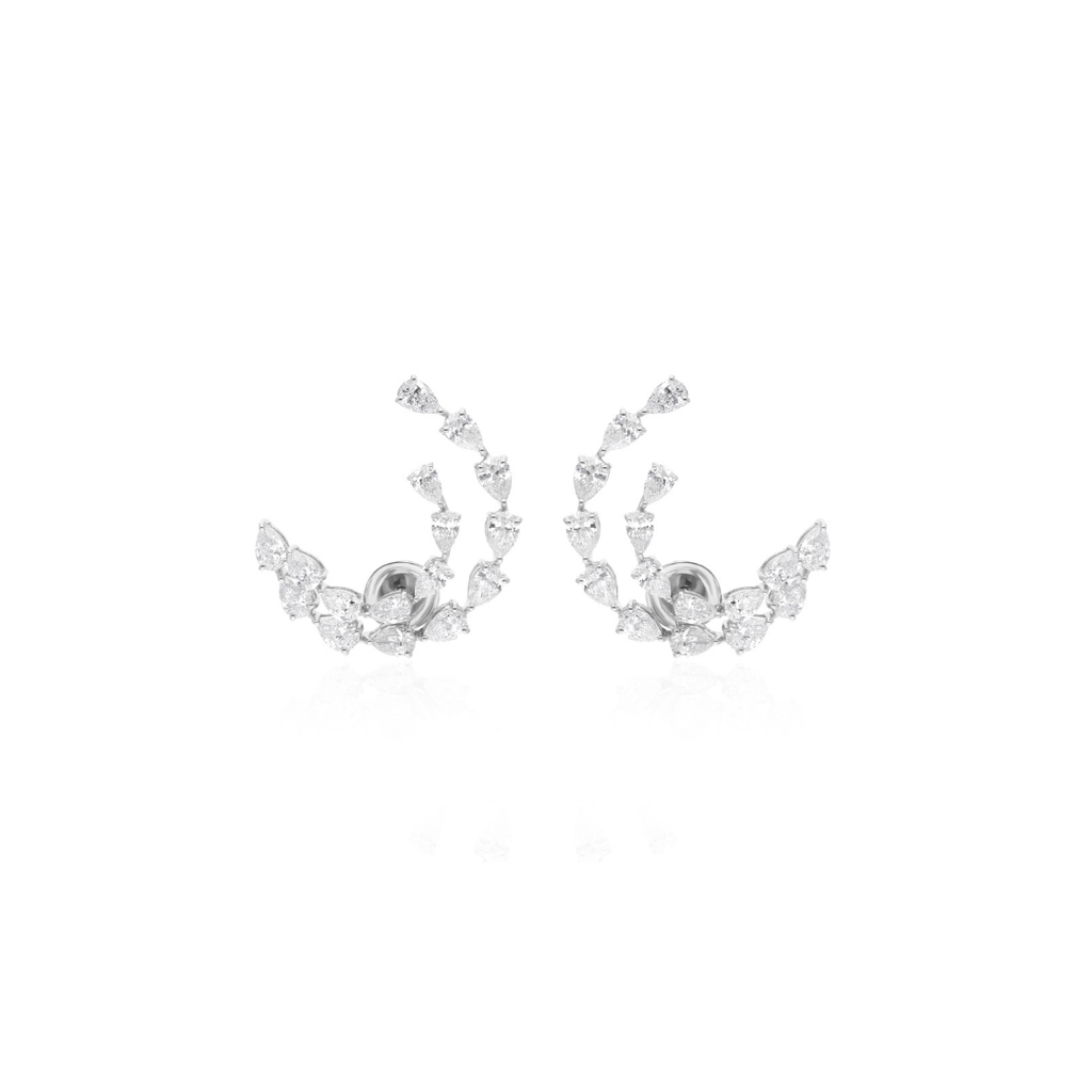4.35Ct Pear Cut Natural Diamond Ear Climber Stud Earrings In Solid Gold