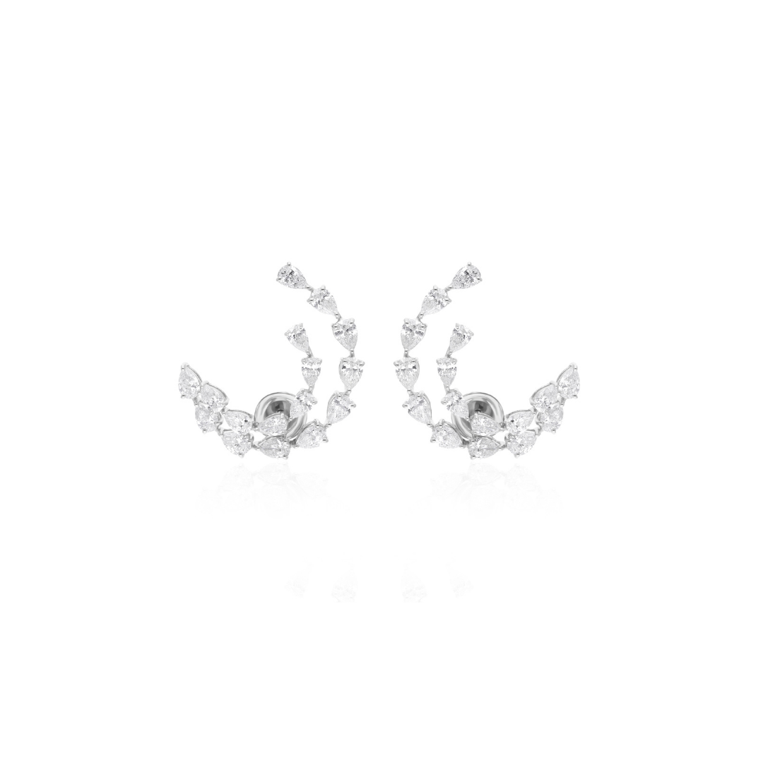 4.35Ct Pear Cut Natural Diamond Ear Climber Stud Earrings In Solid Gold