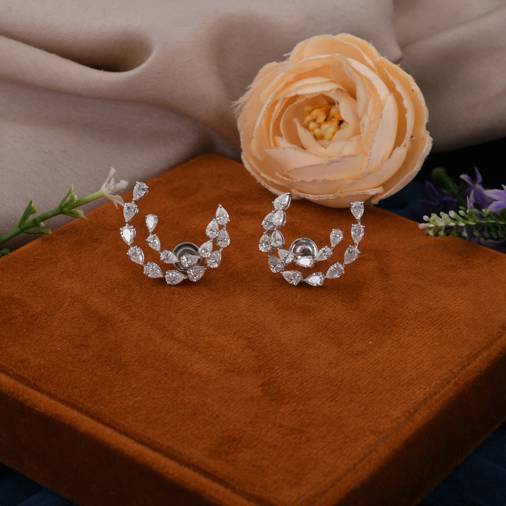 4.35Ct Pear Cut Natural Diamond Ear Climber Stud Earrings In Solid Gold