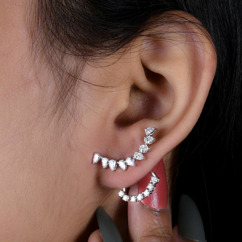 2.01Ct Natural Diamond Ear Jacket Climber Earrings In Fine Gold