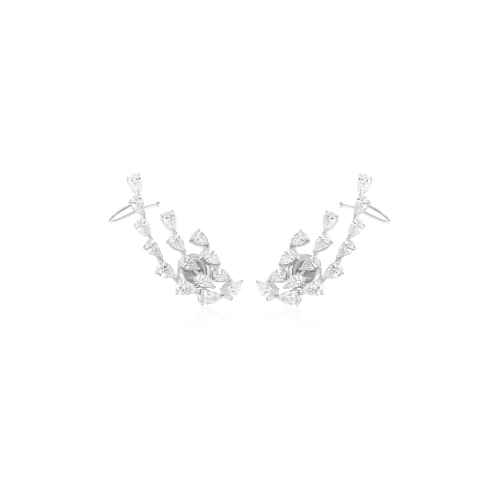 3.41Ct Pear Cut Natural Diamond Ear Climber Earrings In Fine Gold
