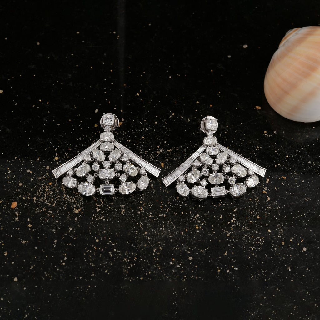 Mixed Cut 12.96Ct Natural Diamond Dangle Drop Earrings In Fine Gold