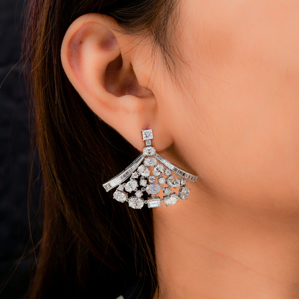 Mixed Cut 12.96Ct Natural Diamond Dangle Drop Earrings In Fine Gold