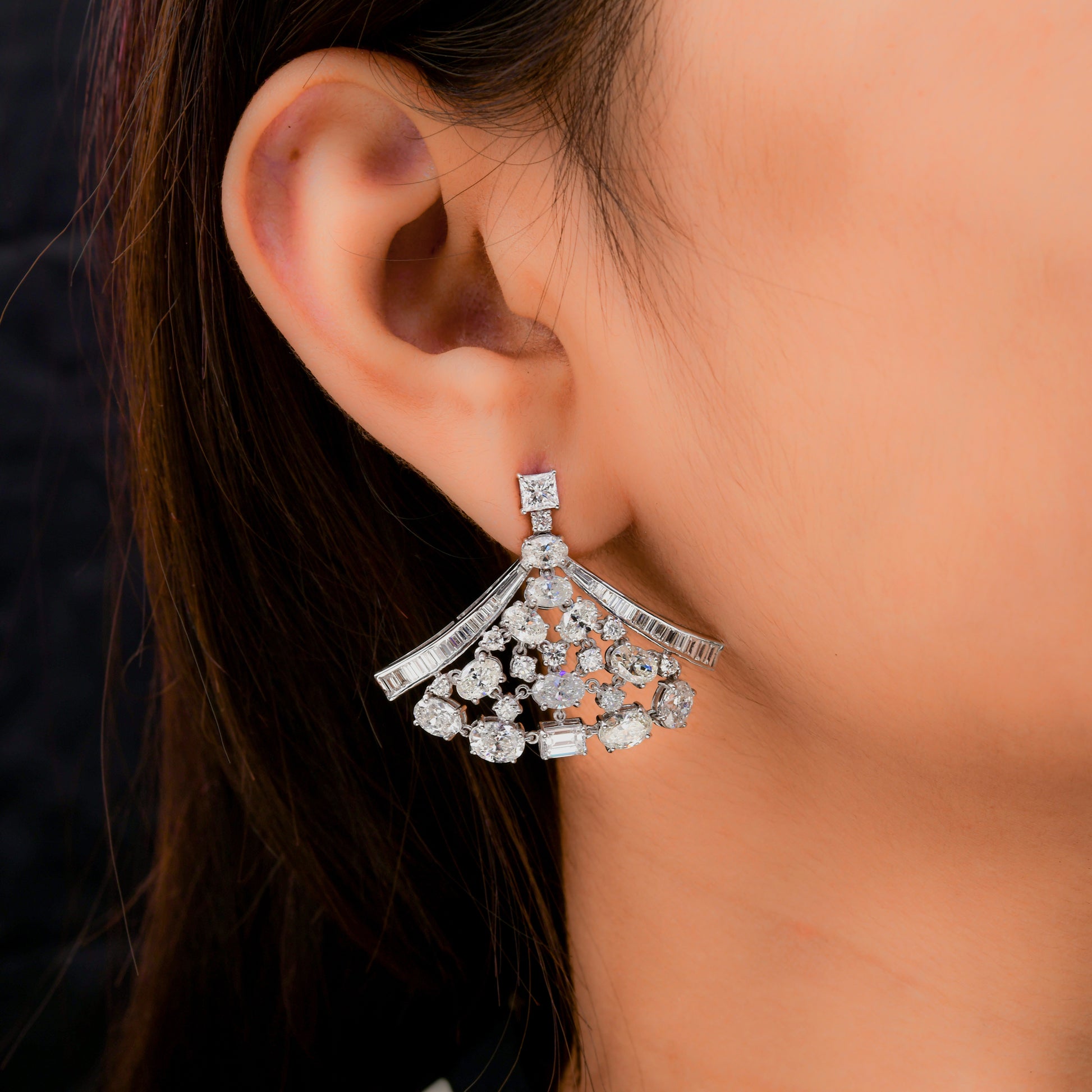 Mixed Cut 12.96Ct Natural Diamond Dangle Drop Earrings In Fine Gold