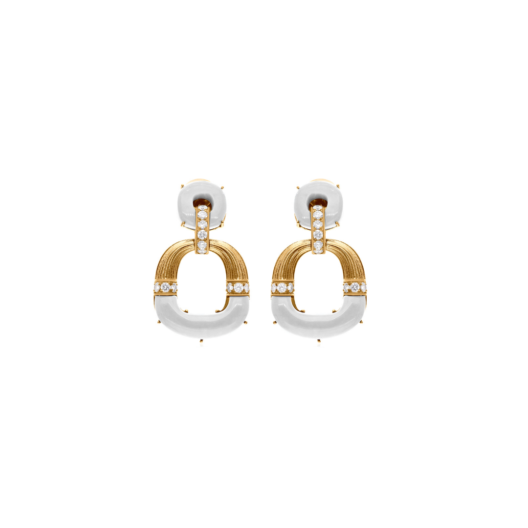 10.8Tcw Mother Of Pearl Round Cut Diamond Dangle Earrings in Solid Gold
