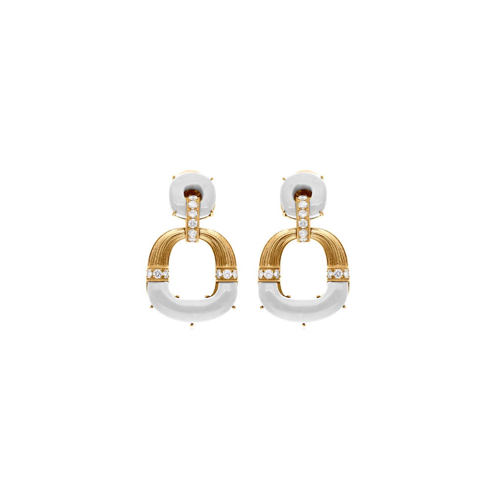 10.8Tcw Mother Of Pearl Round Cut Diamond Dangle Earrings in Solid Gold