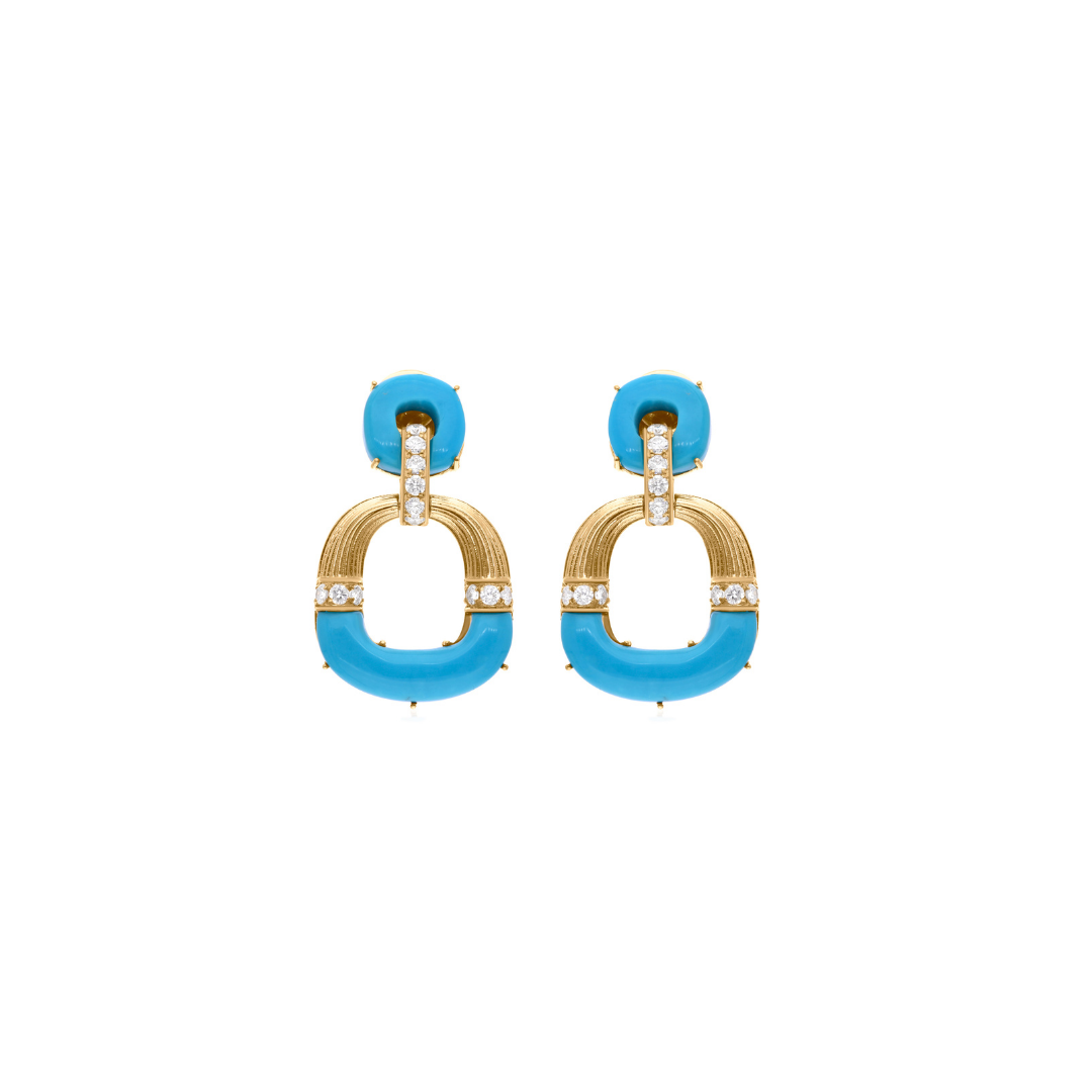 9.43Ct Arizona Turquoise Natural Diamond Dangle Drop Earrings In Fine Gold