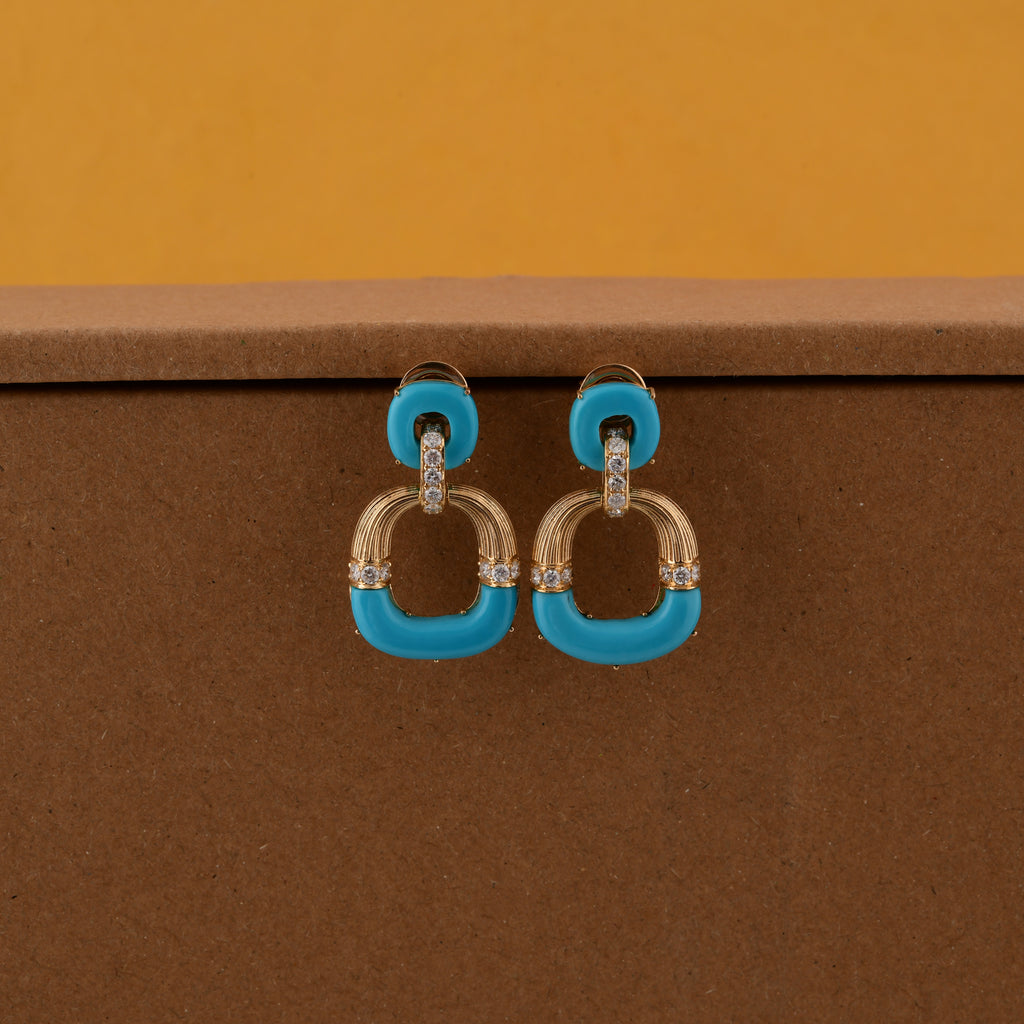 9.43Ct Arizona Turquoise Natural Diamond Dangle Drop Earrings In Fine Gold