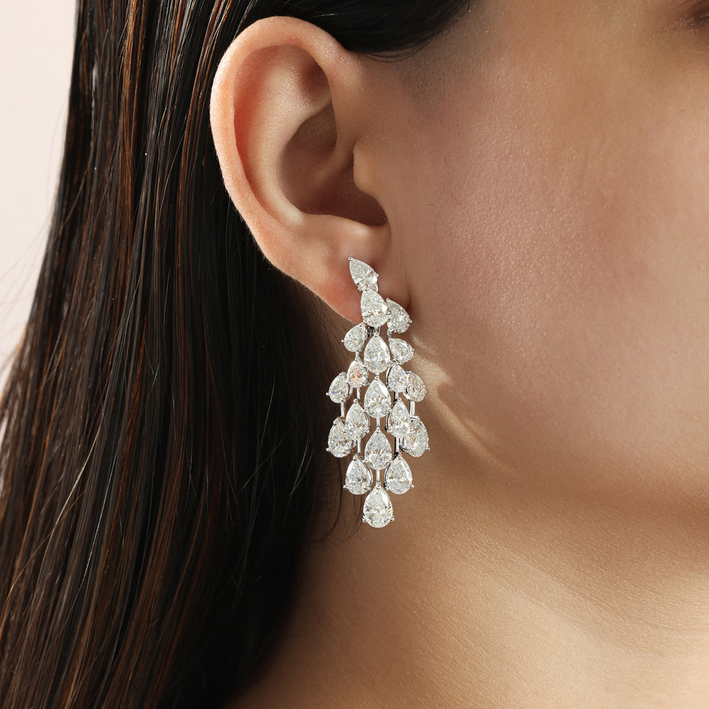 Exquisite Pear Shaped Natural Diamond Chandelier Earrings