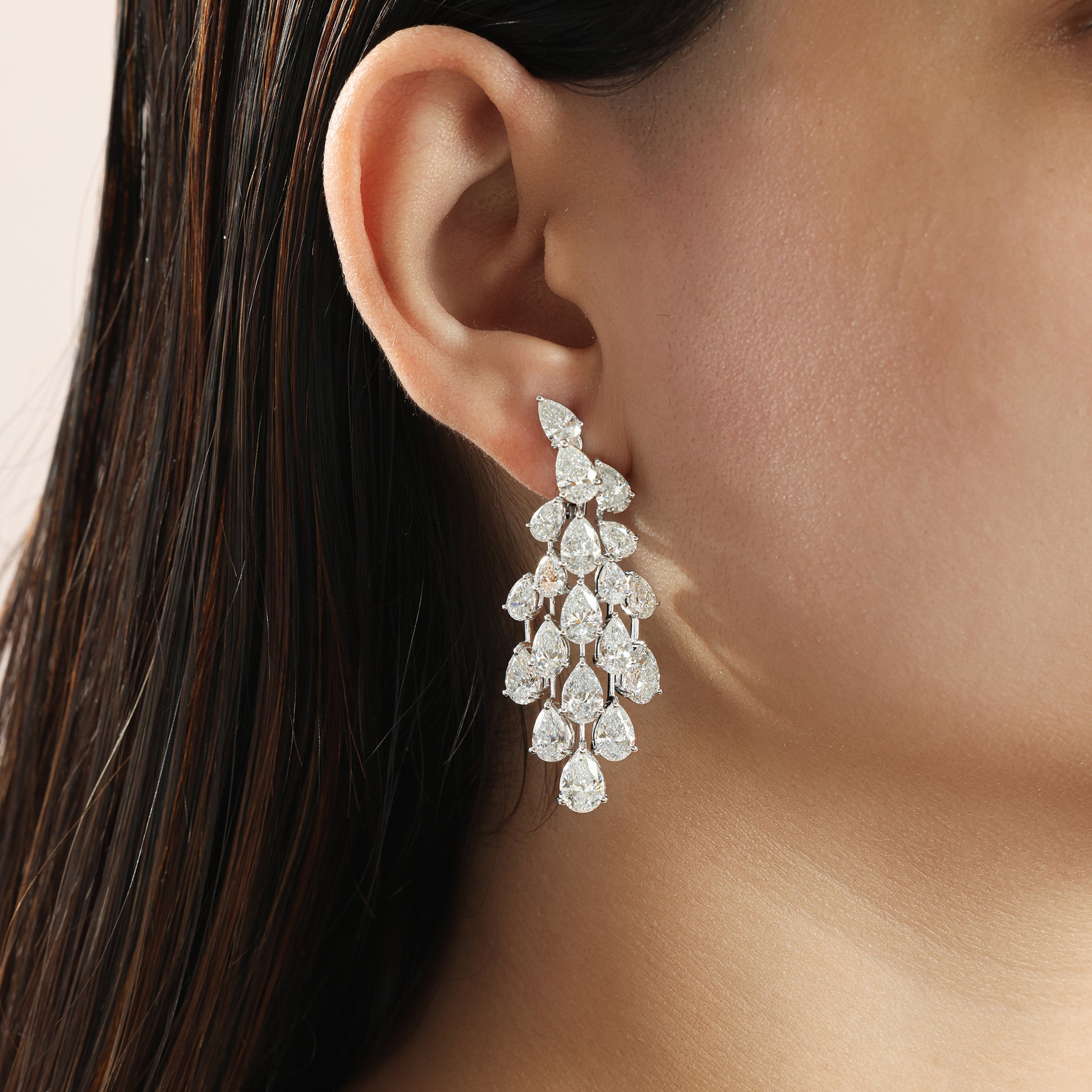 Exquisite Pear Shaped 21.06ct Natural Diamond Chandelier Earrings