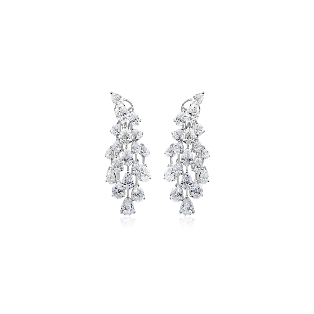 Exquisite Pear Shaped Natural Diamond Chandelier Earrings