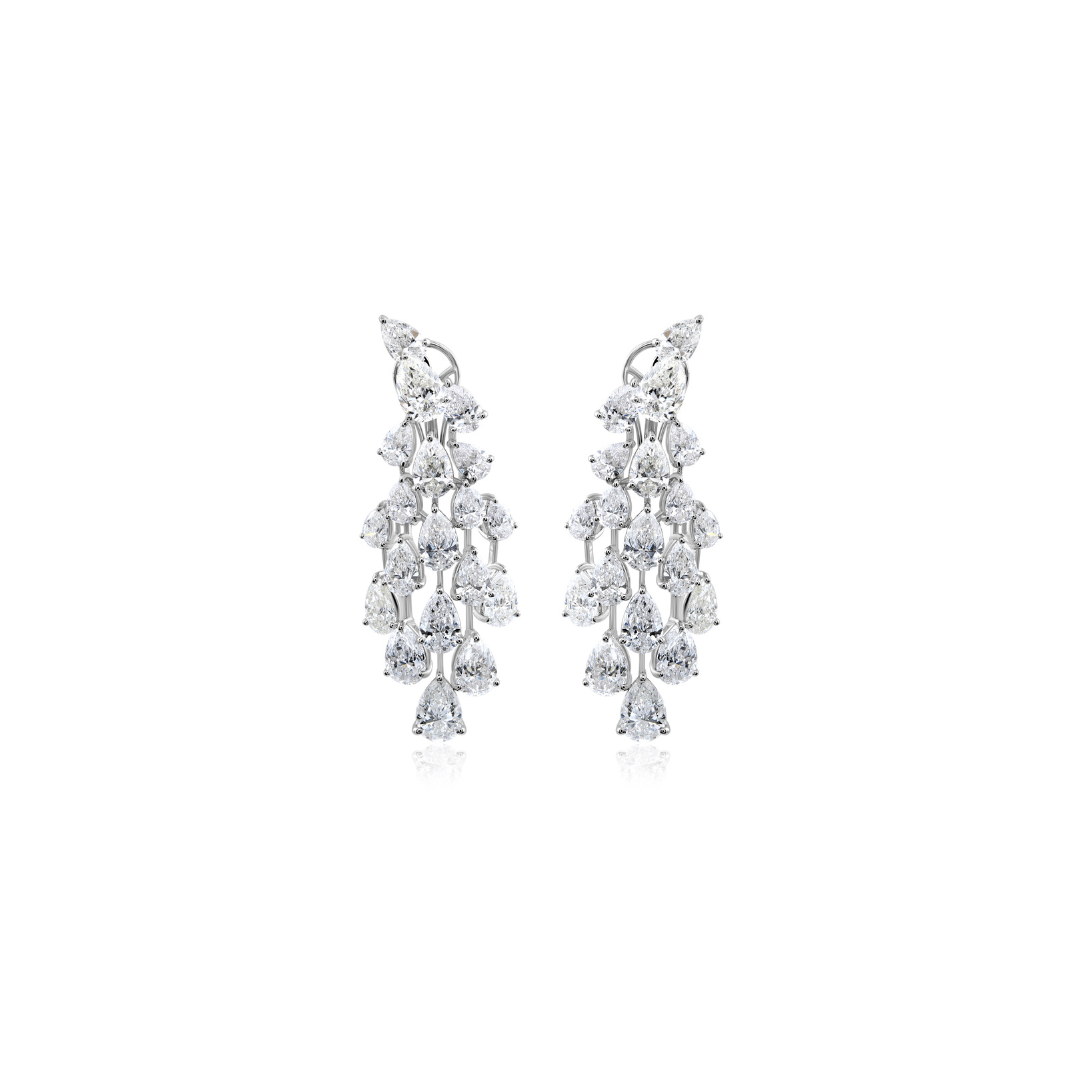 Exquisite Pear Shaped 21.06ct Natural Diamond Chandelier Earrings