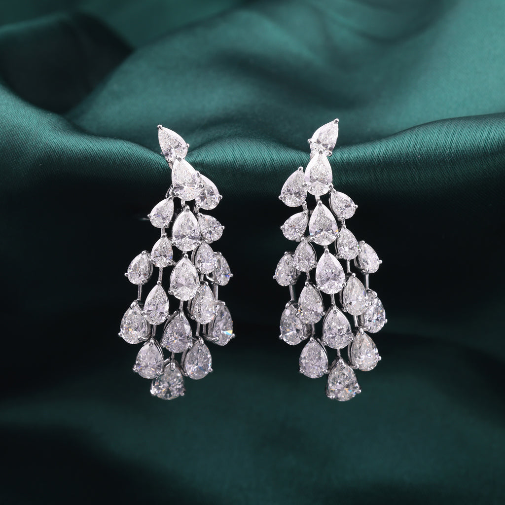 Exquisite Pear Shaped Natural Diamond Chandelier Earrings