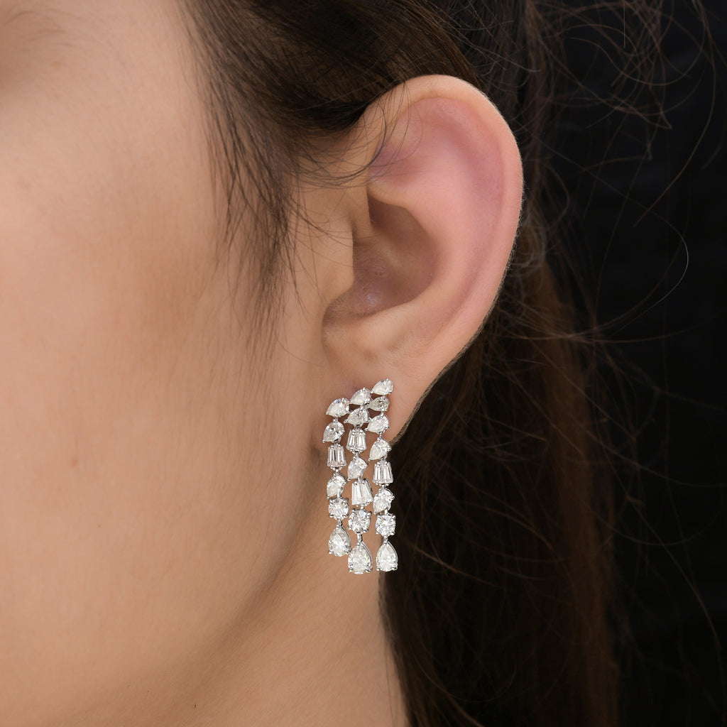 Certified 5.65Ct Natural Diamond Chandelier Dangle Earrings In Fine Gold