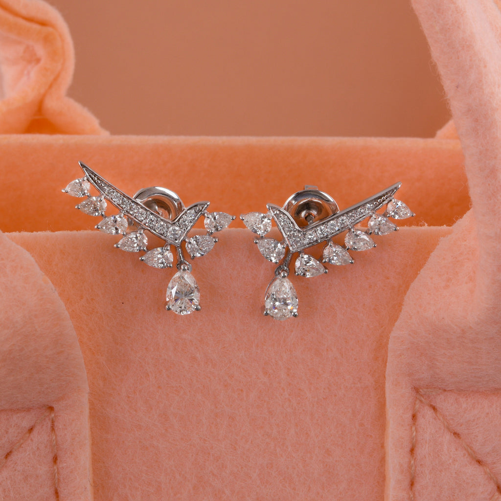 1.89Ct Genuine Natural Diamond Drop Stud Earrings In Solid Gold