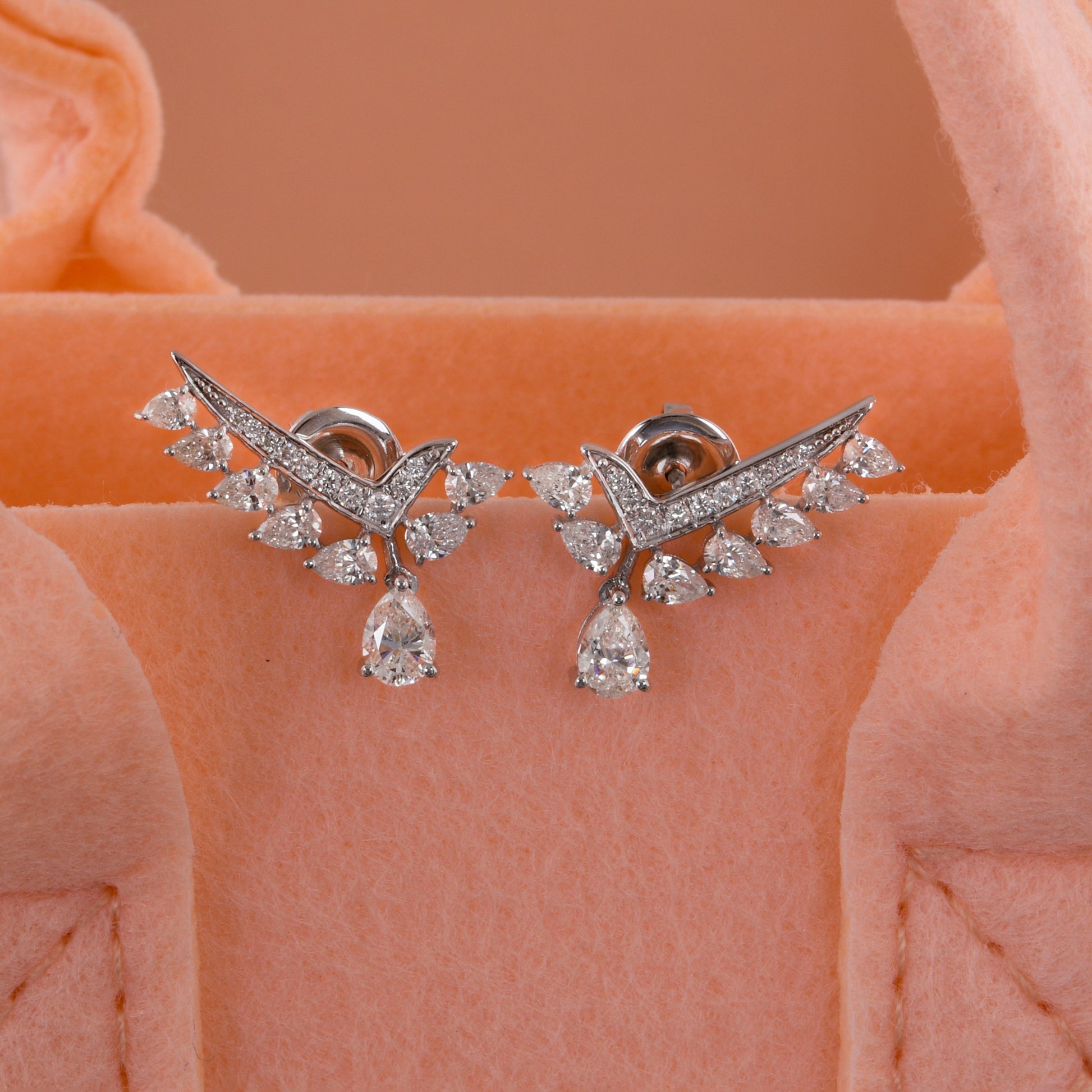 1.89Ct Genuine Natural Diamond Drop Stud Earrings In Solid Gold