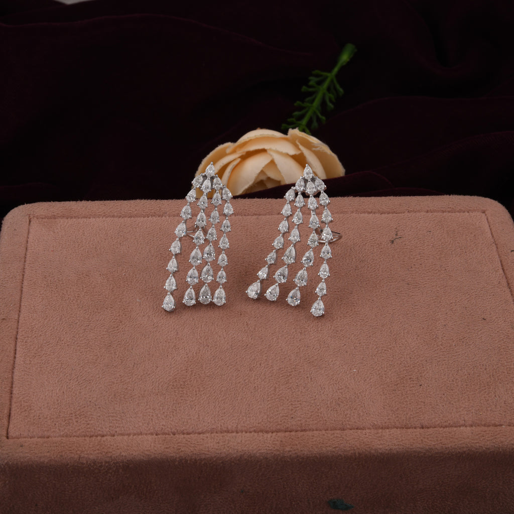 Genuine 7.8Ct Pear Cut Natural Diamond Dangle Drop Earrings In Solid Gold