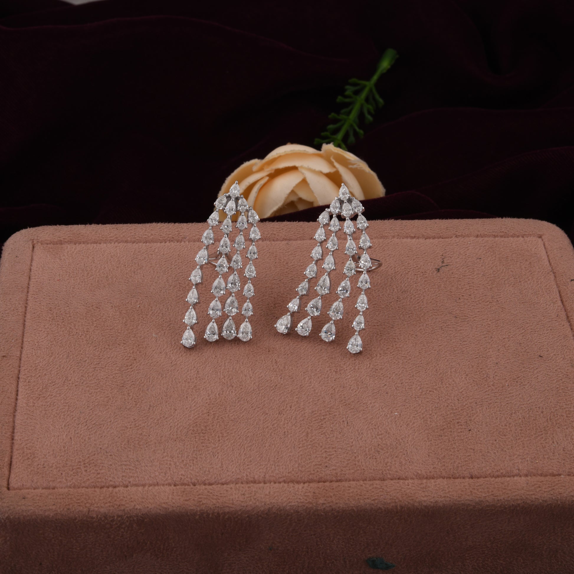 Genuine 7.8Ct Pear Cut Natural Diamond Dangle Drop Earrings In Solid Gold