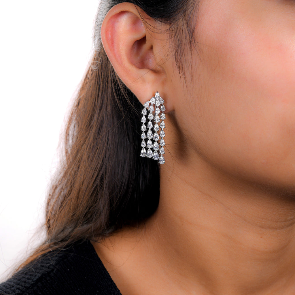 Genuine 7.8Ct Pear Cut Natural Diamond Dangle Drop Earrings In Solid Gold