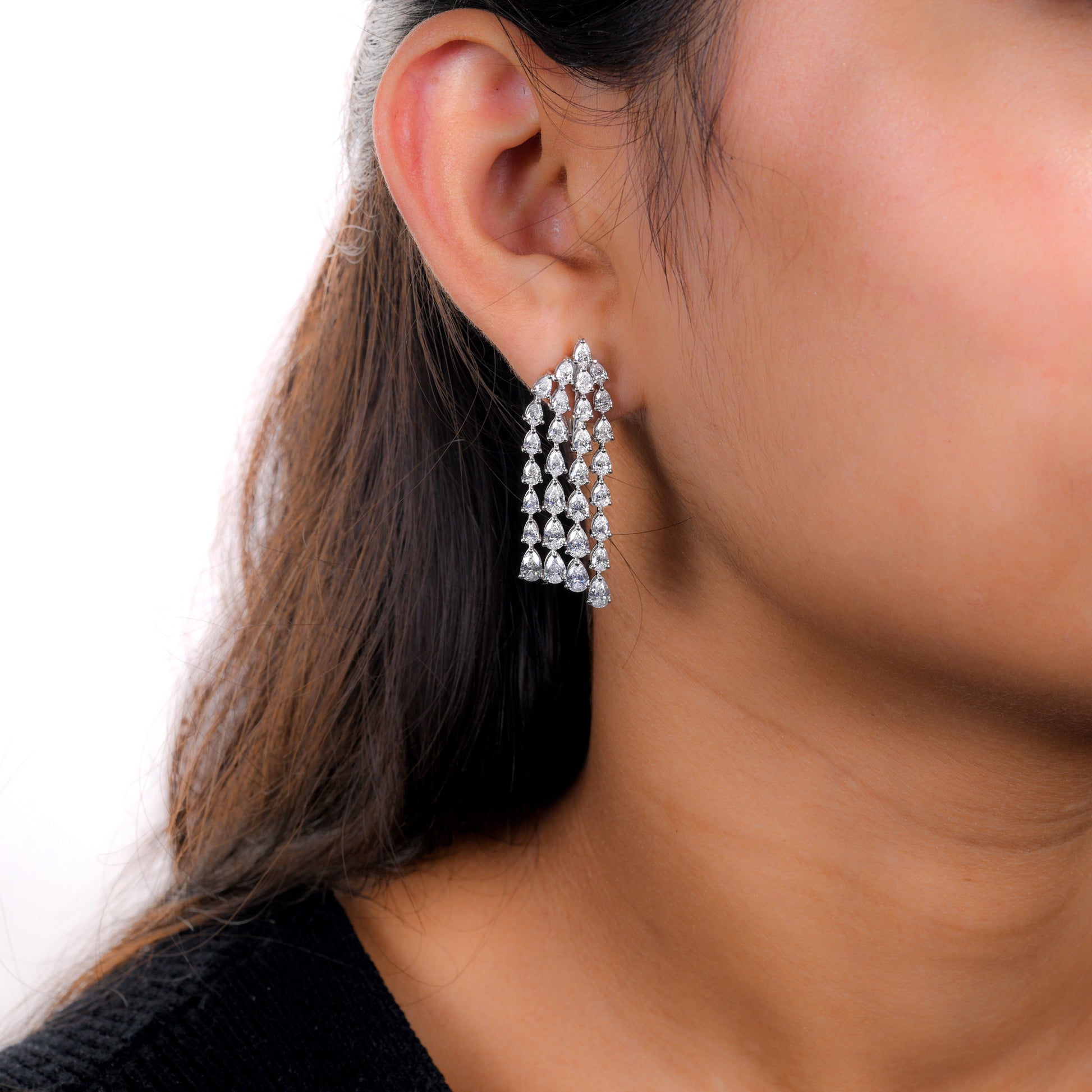 Genuine 7.8Ct Pear Cut Natural Diamond Dangle Drop Earrings In Solid Gold