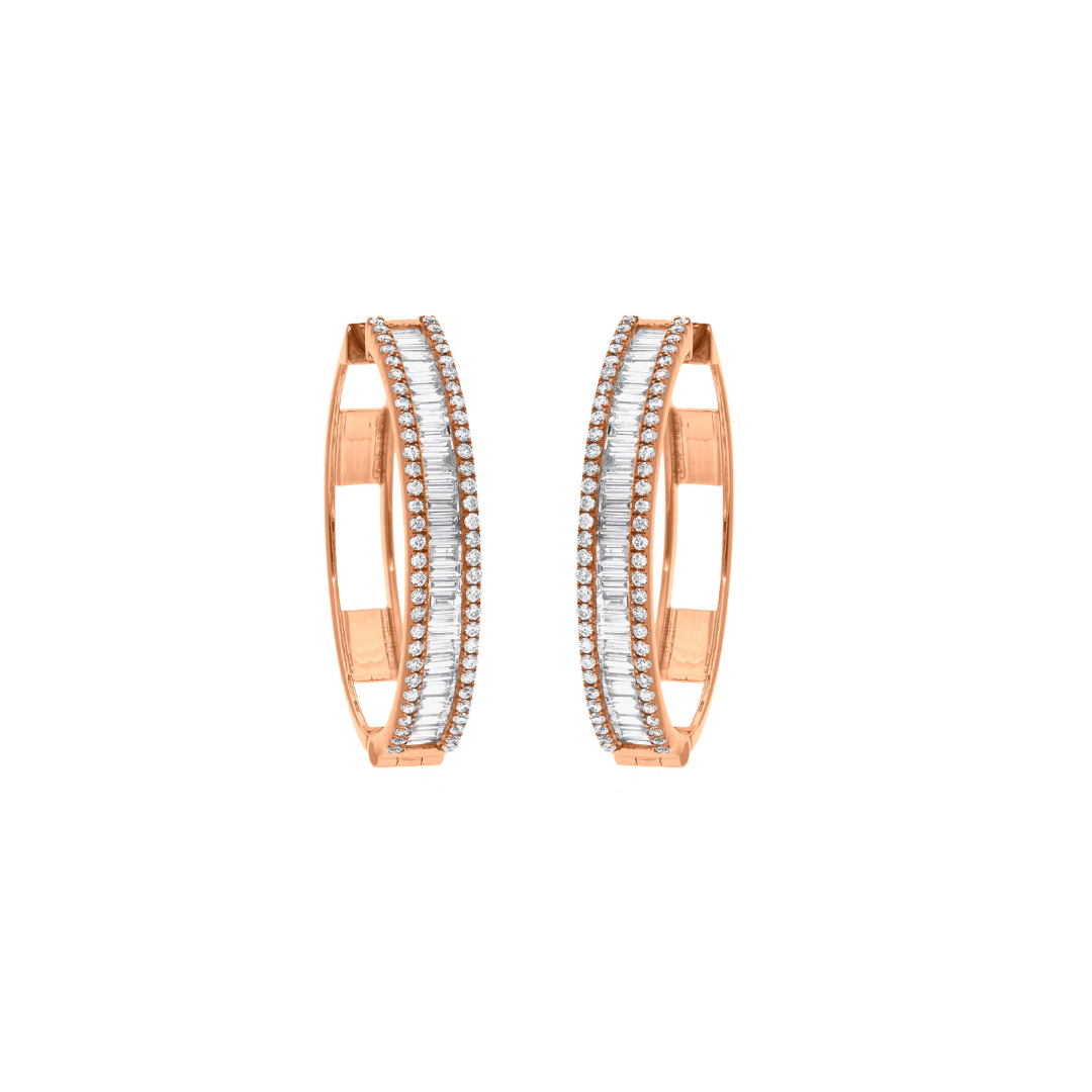 1.66Ct Baguette Natural Diamond Hoop Anniversary Earrings In Fine Gold