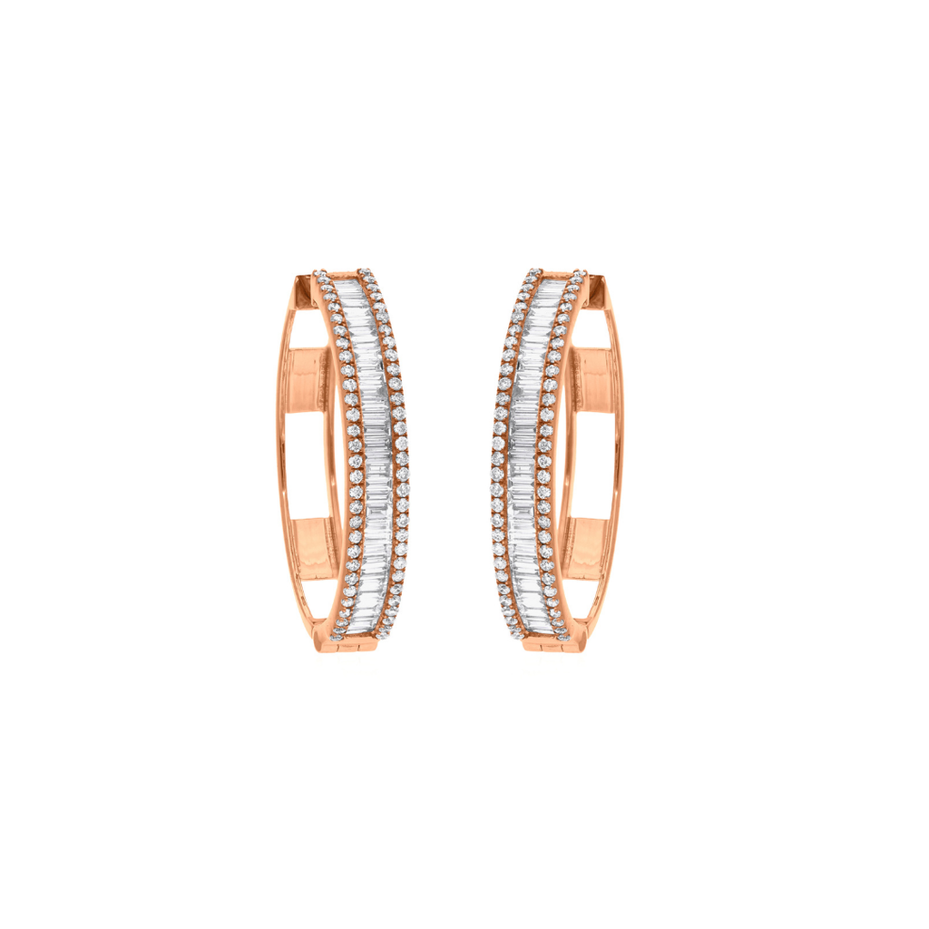 1.66Ct Baguette Natural Diamond Hoop Anniversary Earrings In Fine Gold