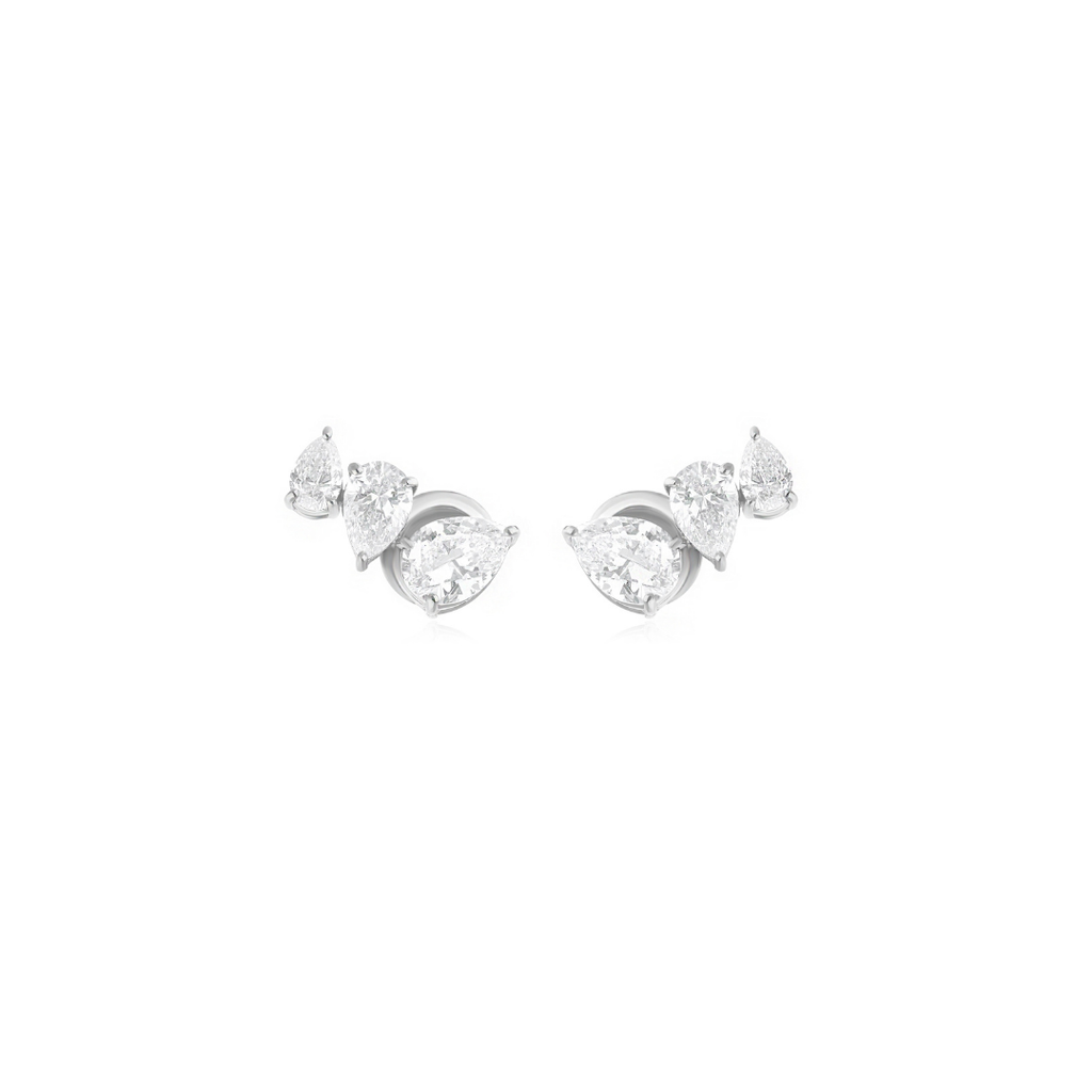 Certified 2.53Ct Three Stone Diamond Stud Earrings In Solid Gold