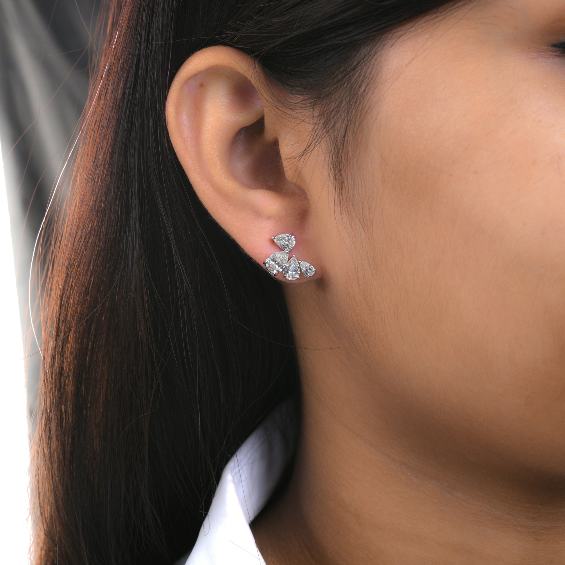 Delicate Genuine 2.88Ct SI/HI Diamond Stud Earrings In Fine Gold