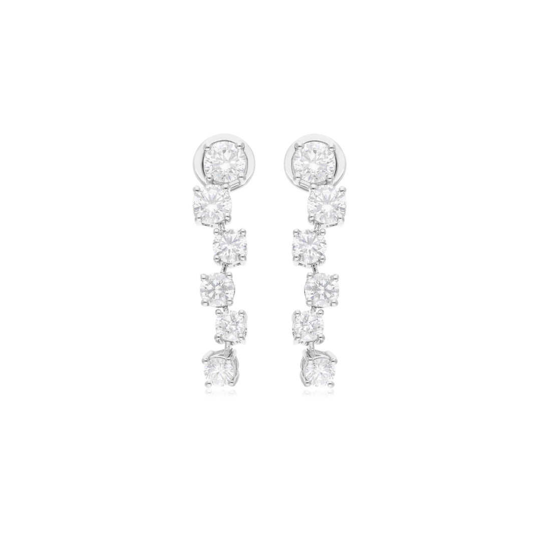 3.01 Ct HI/SI Round Cut Natural Diamond Drop Gold Zigzag Earrings